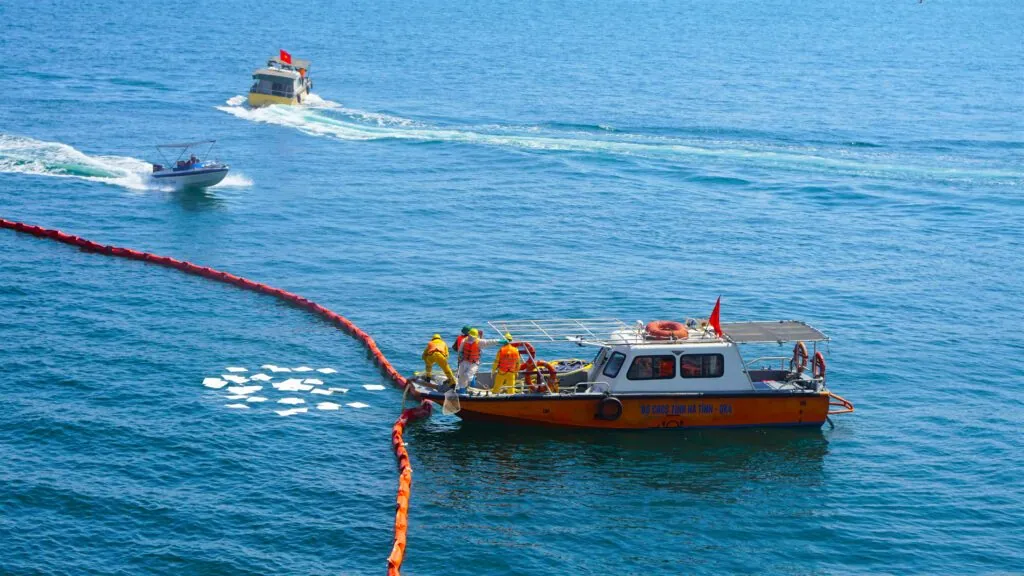 Deployment of an oil spill response operation on water